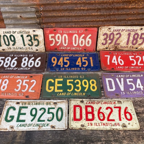 Choice Illinois License Plate Vintage Antique License Plate 1956, 1957, 1958, 1959, 1960, 1961, 1962, 1963, 1964, 1965, 1966 1950s 1960s D