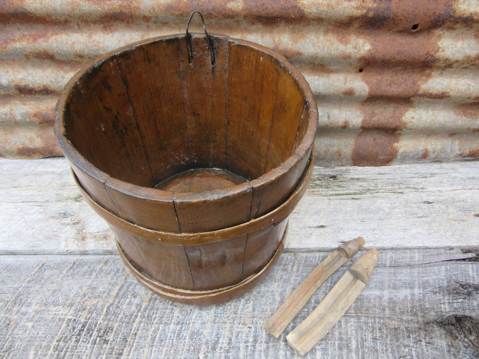 True Primitive Antique Wood Bucket Very Early Example Wooden Etsy