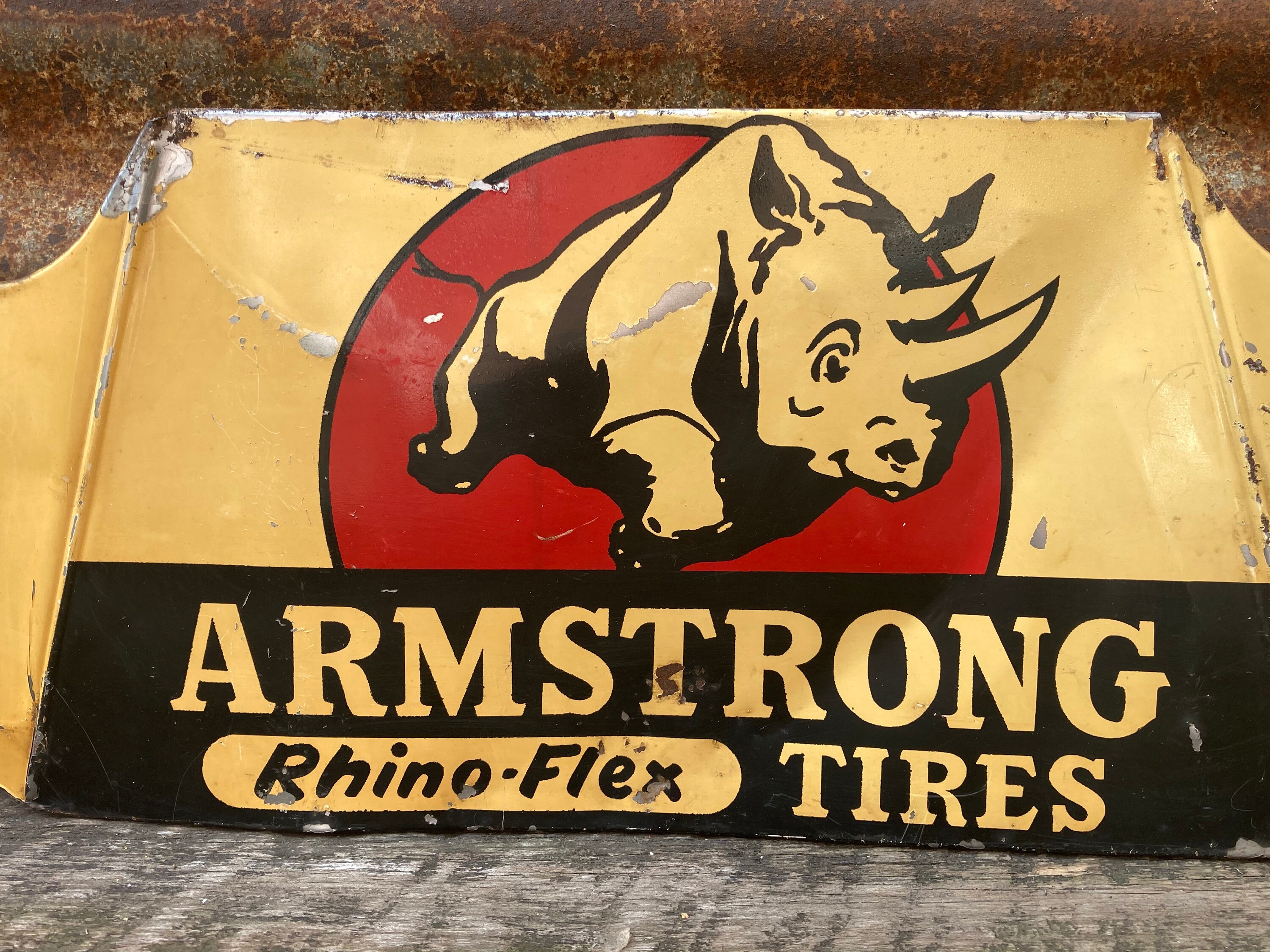 Authentic Vintage Armstrong Rhino Tire Display Sign Antique