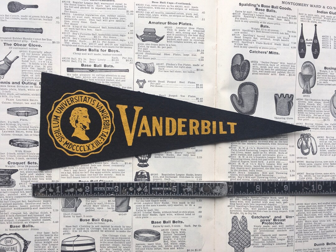 Original Vintage Vanderbilt College Pennant University Small 10 Inch