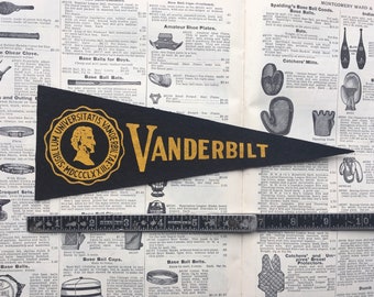 Original Vintage Vanderbilt College Pennant University Small 10 Inch Felt 1960s School Pennant Flag Dorm Collectible Sports Decor