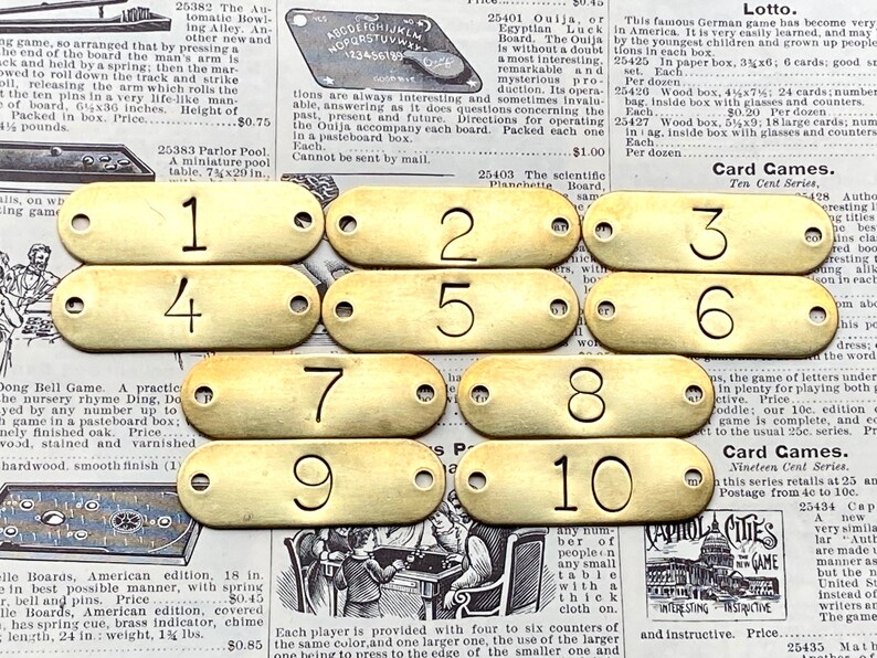 Choice Of Number Tags 30, 31, 32, 33, 34, 35, 36, 37, 38, 39, 40 Tags Brass Locker Tags Drawer Tags Numbered Furniture Tags Restoration Tag image 3