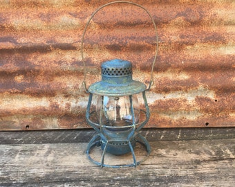 Antique Lantern Rustic Railroad Keystone Lantern Philadelphia Glass Globe Caged Light Lamp Industrial Railroad Rail Road Light Industrial