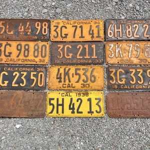 Choice of California License Plate 1933, 1934, 1935, 1932, 1930, 1937, 1938, 1951 Vintage License Plate Number Old Authentic Tag