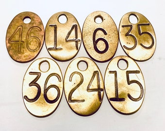 Choice Number Tag 46, 14, 6, 35, 36, 24, 15 Cattle Tag Vintage Brass Livestock ID Tag Keychain Identification Fob Number Key Fob E