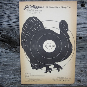 Vintage J.C. Higgins Shooting Target Turkey Paper Target No. 9 Sears Shooting target - Vintage rifle target - Hunting target Rustic Decor