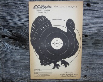 Vintage J.C. Higgins Shooting Target Turkey Paper Target No. 9 Sears Shooting target - Vintage rifle target - Hunting target Rustic Decor