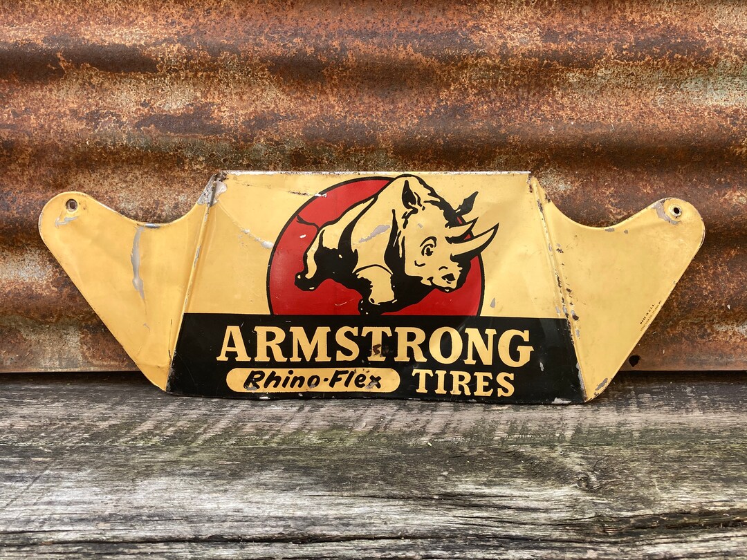 Authentic Vintage Armstrong Rhino Tire Display Sign Antique