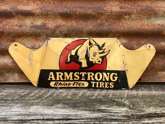 Authentic Vintage Armstrong Rhino Tire Display Sign Antique Metal