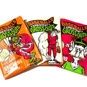 Vintage Baseball Greatest Grossouts Card Packs 3 Pack Of Cards Leaf Never Opened Cards 80s Wax Pack 1980s Nostalgic Retro Comedy Cartoons