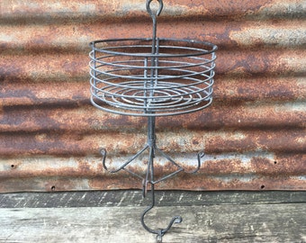 Large Antique Metal Miners Basket 1930s Era Vintage Wire Hanging  Basket Coal Mining Rustic Storage Kitchen Egg Basket Fruit Veggie Produce