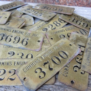 Price per Tag Vintage Brass Tag CUMMINS Engine Company Dodge Truck Metal Number Tag Industrial Antique Tag vtg Keychain Stocking Stuffer