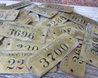 Price per Tag Vintage Brass Tag CUMMINS Engine Company Dodge Truck Metal Number Tag Industrial Antique Tag vtg Keychain Stocking Stuffer