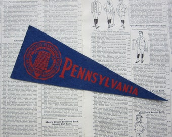 Vintage College Pennant PENN Pennsylvania University Small 10 Inch Small Felt School Pennant Flag 1940s-1960s Collectible Sports Decor