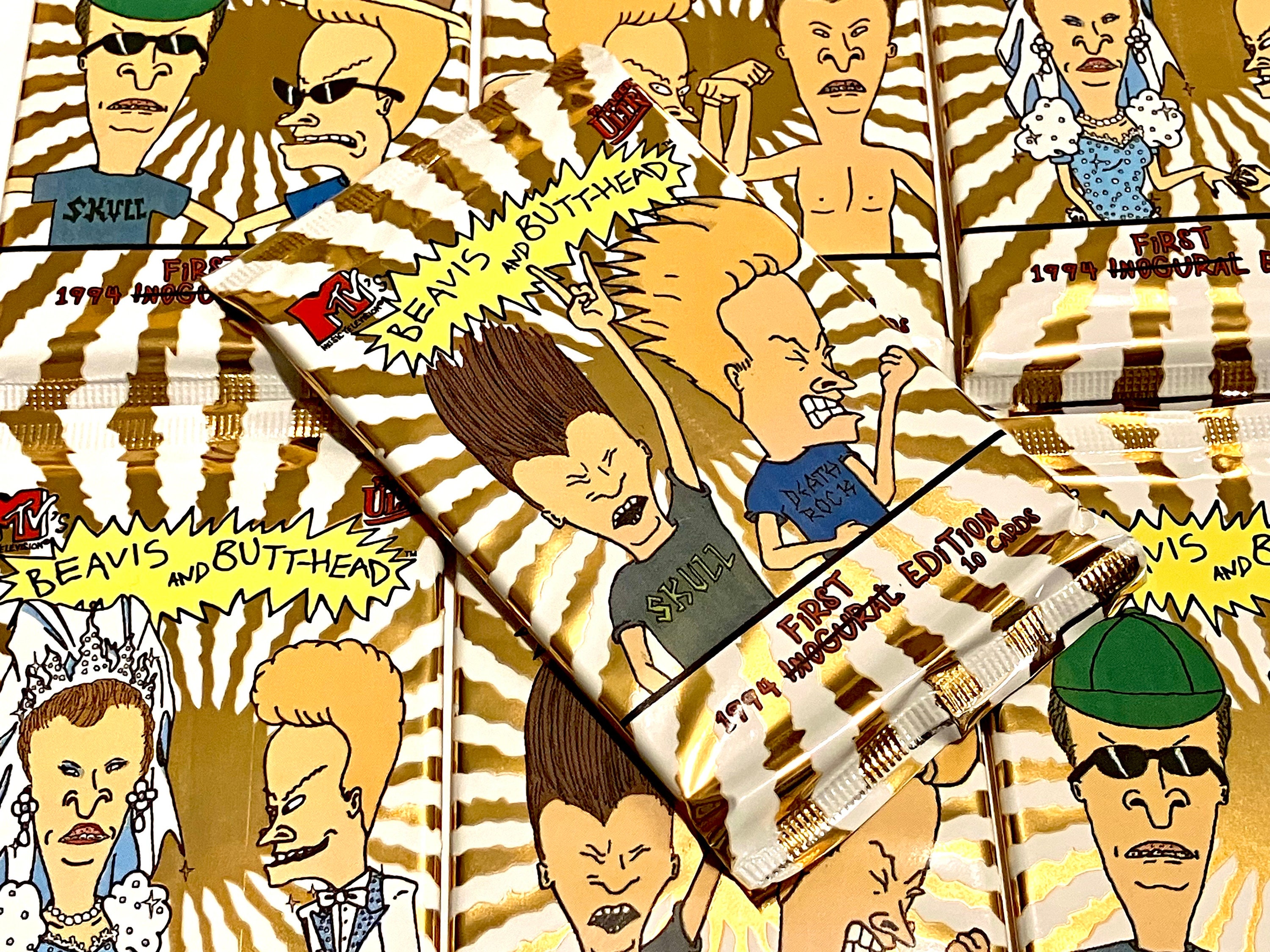 Vintage Beavis & Butthead Pack of Cards Funny Cartoon TV Show Cards 1994 Fleer Trading Card Foil Wrapper New Old Stock Never Opened MTV