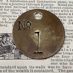 Vintage Number 1 Tag Charm Brass Tag Antique Industrial Lucky Number House Number Keychain 1 1/4 Inch Metal Tag Key Chain Fob 1 1/4 Inch