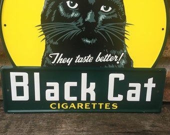 black cat cigarettes sign original Reproduction Black Cat Cigarette Tobacco Sign 15x15 Inch Vintage Style  Metal Sign Embossed Pipe Cigarette Smoking Tobacco