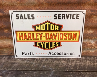 Vintage Harley Davidson Motorcycles Metal Sign Sales Service Parts Accessories Harley Hog vtg Painted Metal Sign Chopper Bike vtg Old