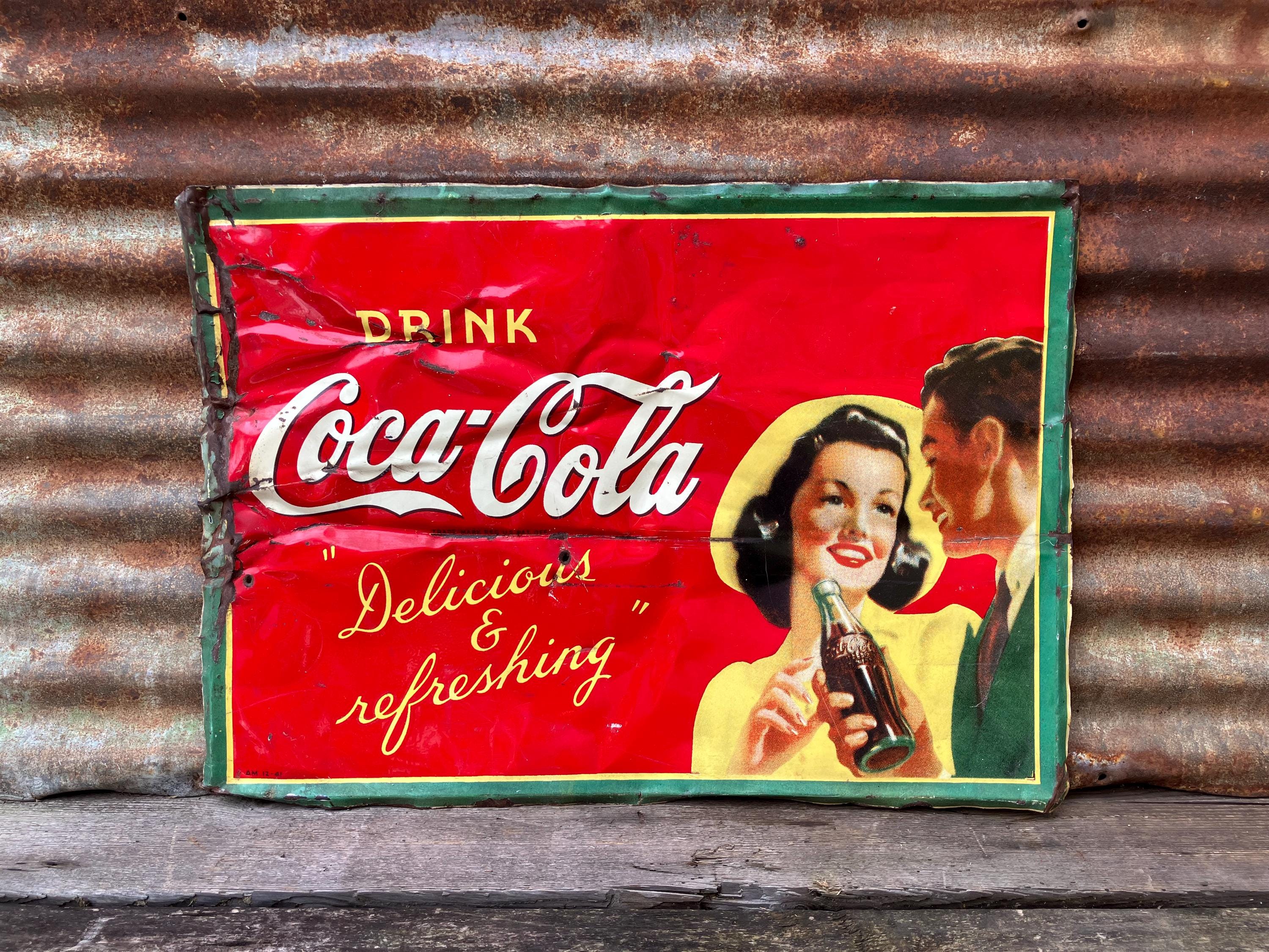 Authentic Vintage Coca Cola Sign 1941 Metal Coke Sign