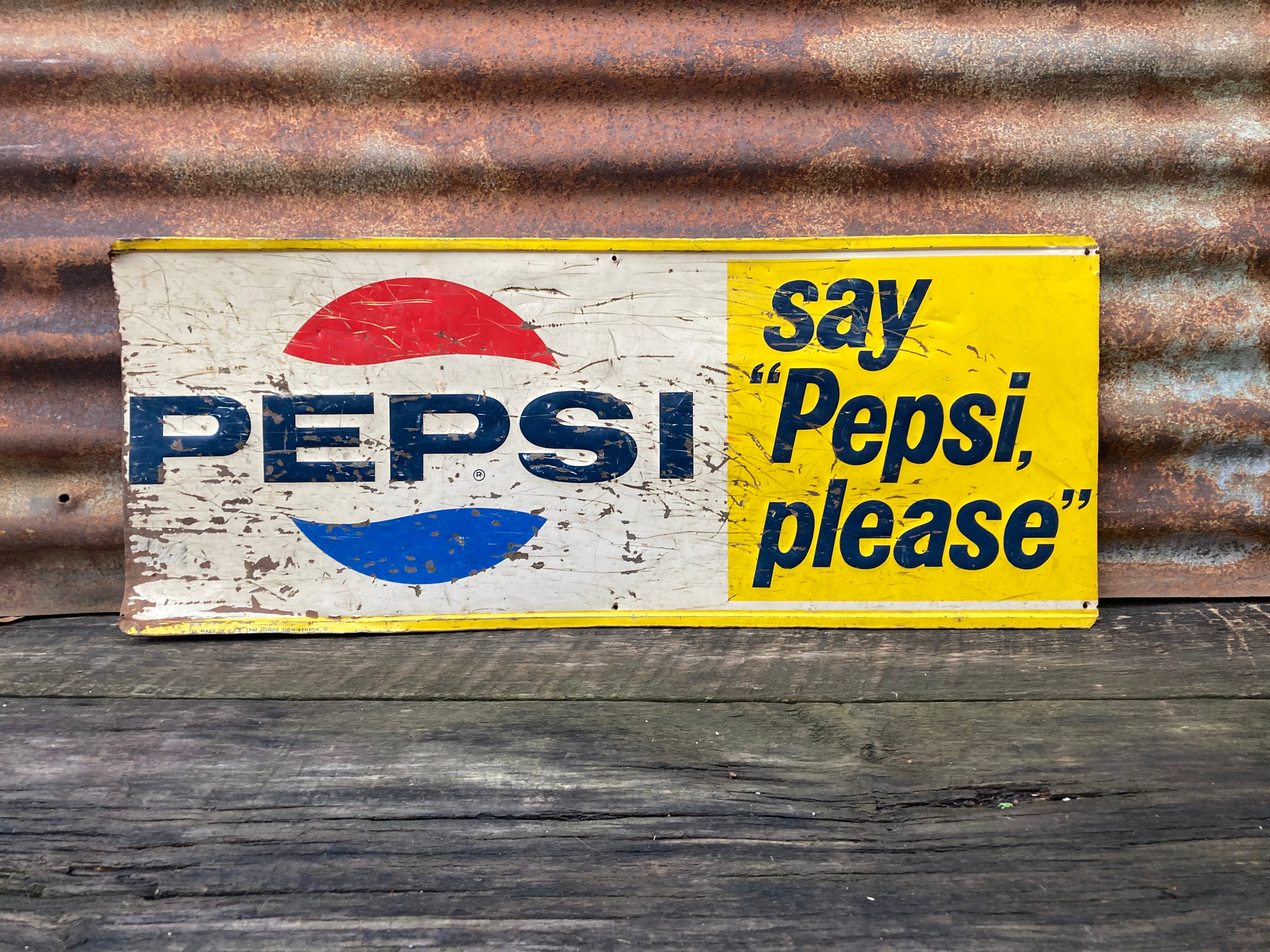 Vintage PEPSI Sign Metal 1960s Stout Sign Distressed Rusted