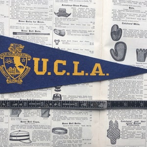 Original Vintage UCLA California College Pennant University Small 10 Inch Felt 1960s School Pennant Flag Dorm Collectible Sports Decor