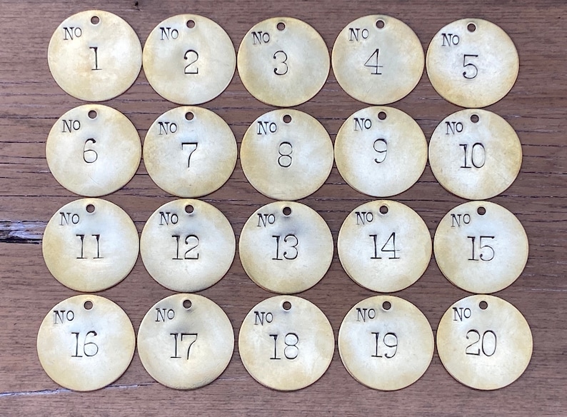 2 Inch Number Tags Choice of Number Tags 1, 2, 3, 4, 5, 6, 7, 8, 9, 10 Tags Brass Luggage ...