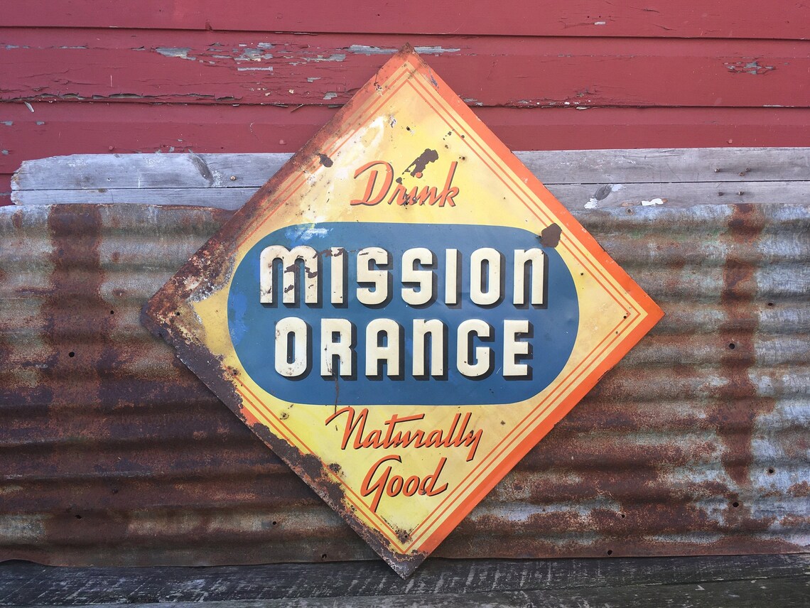 Vintage Original Mission Orange Soda Pop Sign Rare Metal 1940s | Etsy