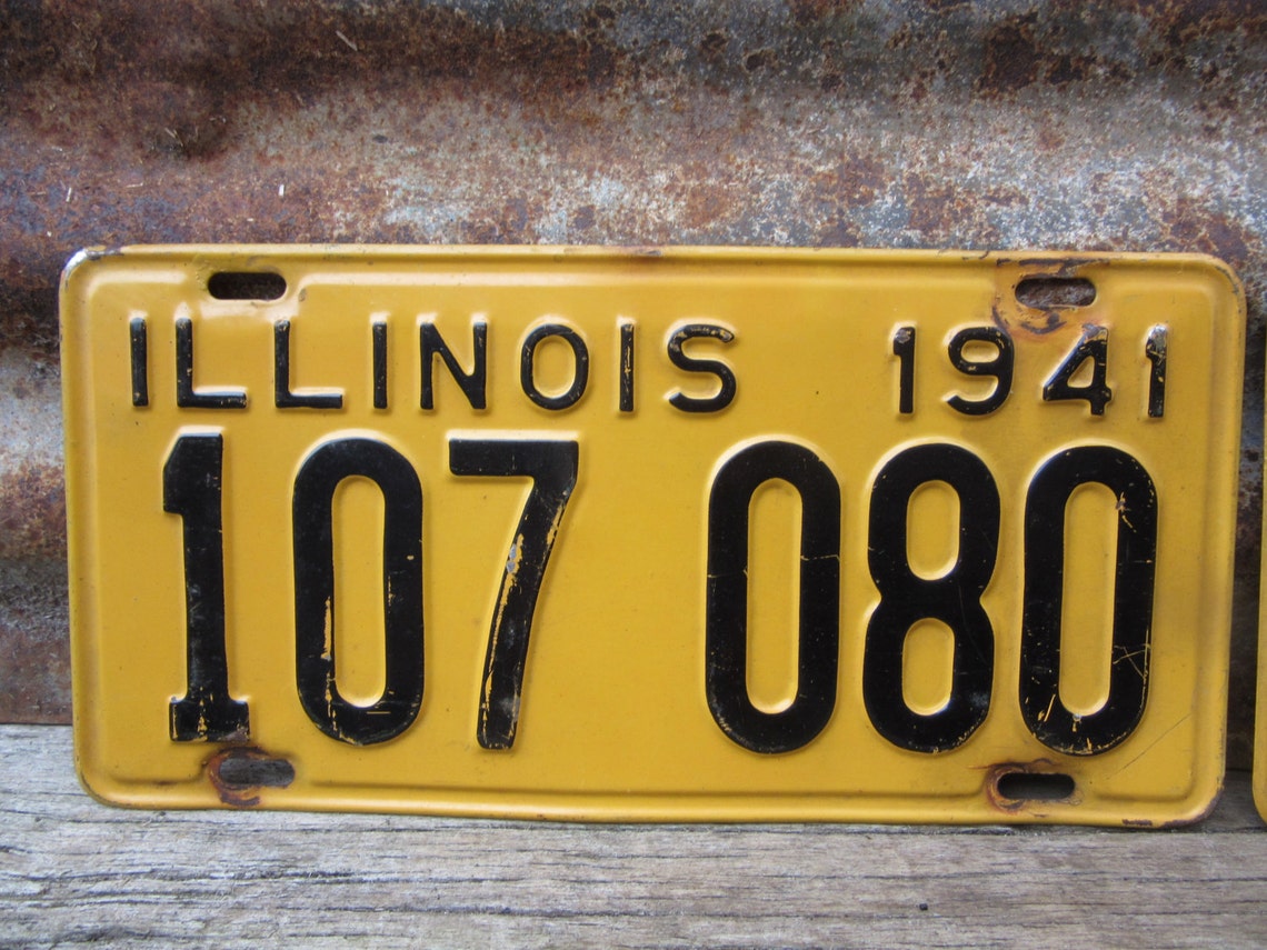 Vintage License Plate Illinois 1941 Matched Set of 2 Black & Etsy
