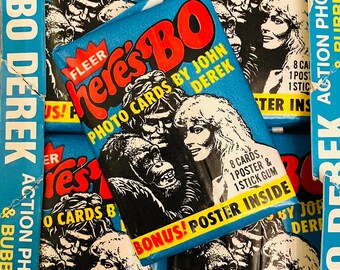 Paquete de cartas coleccionables de cera de Bo Derek vintage, paquetes sin abrir de 1981, NOS, serie de televisión de los años 80, actriz de cine y modelo, excelentes calcetines para rellenar