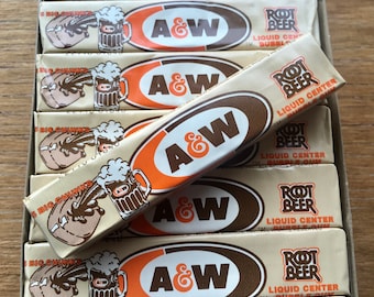 Price per Pack (1) Vintage Original A&W Root Beer Chewing Gum Pack 1983 Vintage 80s Retro Bubblegum A W Soda Pop Liquid Filled Novelty