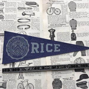 Original Vintage Rice College Pennant University Small 3 1/2 x 10 Inch  Felt 1960s School Pennant Flag Dorm Collectible Sports