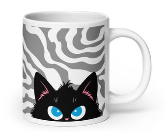 Peeking Personalities Black Cat Glossy Ceramic Coffee Mug