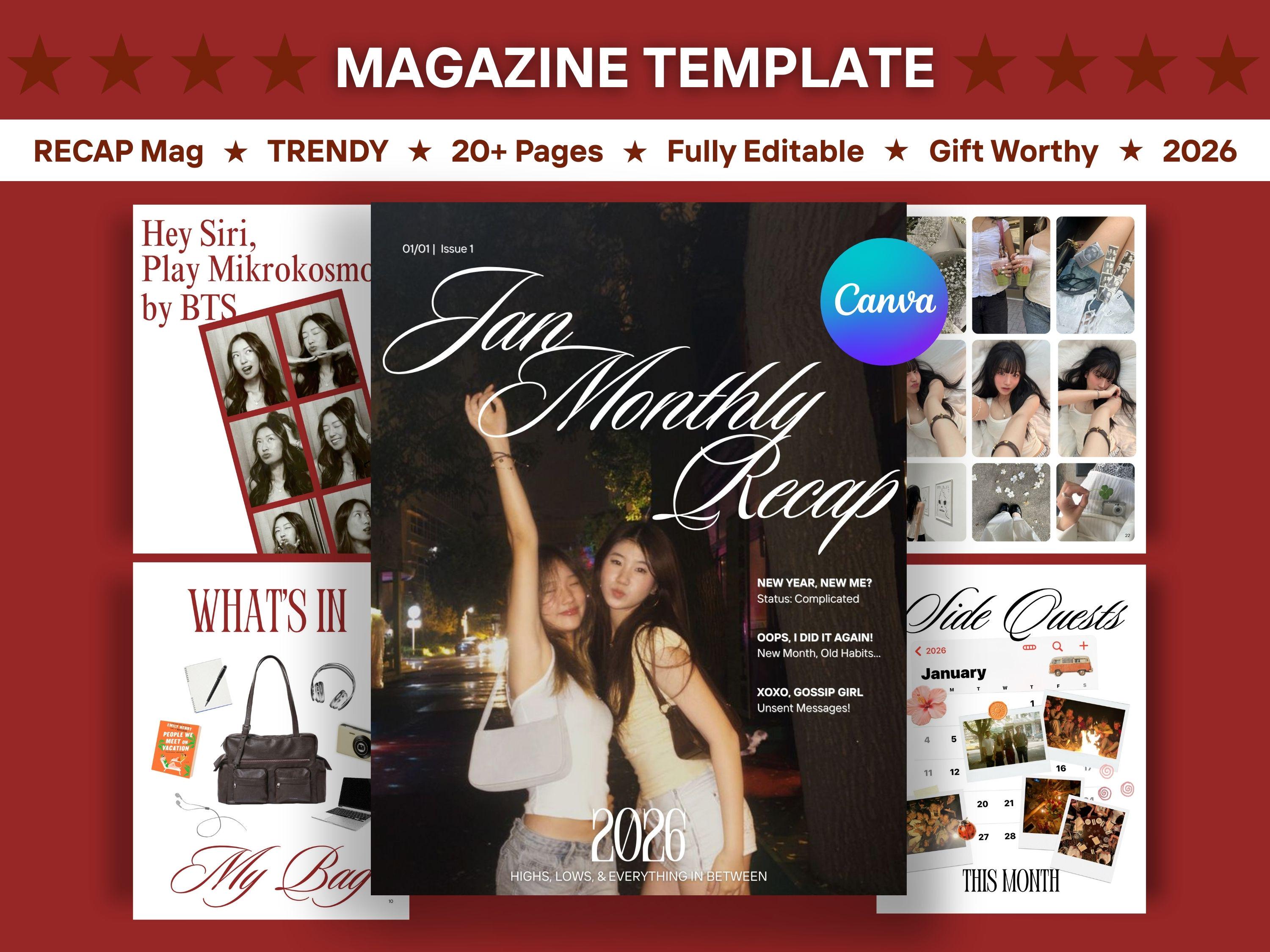 Monthly Recap Magazine Template Editable Printable Canva Custom Memory ...