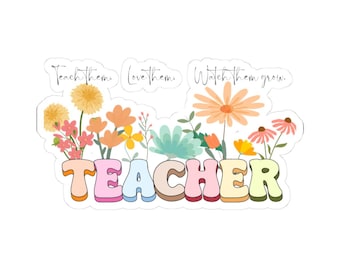 Teacher floral letters Sticker | Kiss-cut vinyl decal, pastel classroom design