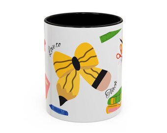 School Supplies Pattern Mug | Accent Coffee Mug (11, 15oz)