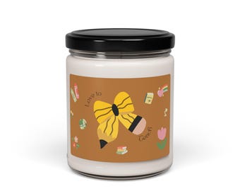 Yellow Bow Illustration Candle | 9oz Soy Candle, Floral Accents