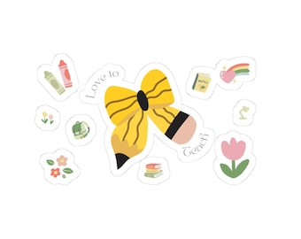 Yellow Bow Pencil Sticker pack, Kiss-Cut Stickers | Teacher school icons, floral accents