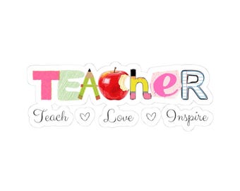 Teacher apple letters Sticker | Kiss-cut teacher decal, Teach Love Inspire