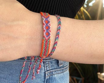 Pink Orange Vibrant Handwoven Cotton Friendship Bracelet Set: Minimalist Boho Jewelry