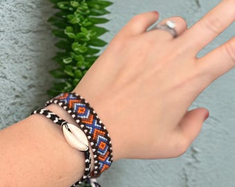 Orange Blue and Brown Set Diamond Patterned Friendship Bracelets // Handwoven