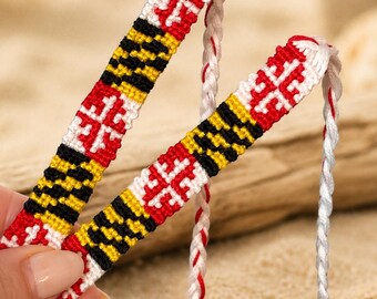 Handwoven Maryland Flag Bracelet, Cotton Thread State Pride Accessory
