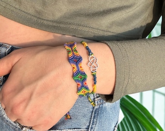 Infinity Heart Charm Handwoven Cotton Friendship Bracelet Set: Minimalist Boho Jewelry