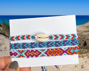 Handwoven Cotton Friendship Bracelet Set: Minimalist Purple and Blue Boho Jewelry