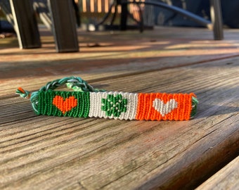 Ireland Flag Heart Shamrock Friendship Bracelet // Handwoven