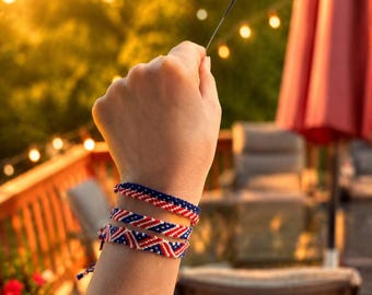 American Flag Bracelet, Red White Blue Bracelet, Patriotic Bracelet, 4th of July Jewelry, USA Bracelet, Handmade Bracelet