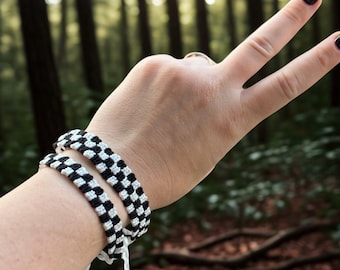 Black and White Checkerboard Bracelet, Skater Bracelet, Aesthetic Bracelet, Minimal Bracelet, Handmade Bracelet
