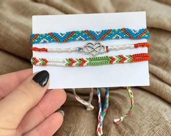 Handwoven Cotton Friendship Bracelet Set: Boho Heart Infinity Jewelry