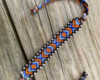 Orange Blue and Brown Diamond Patterned Friendship Bracelet // VSCO // Handwoven