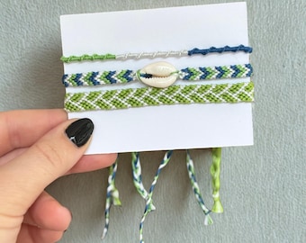 Handwoven Cotton Friendship Bracelet Set: Minimalist Green & Blue Boho Jewelry
