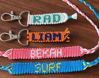 Custom Word Name Handwoven Cotton Friendship Bracelet Keychain: Minimalist Boho Jewelry